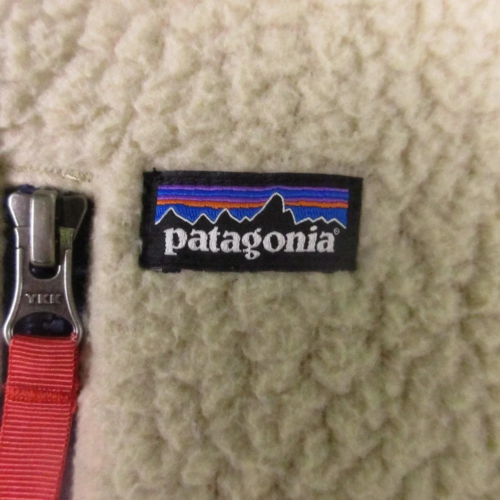 Patagonia Jacket Kids XL 14 Beige Sherpa Fleece Full Zip Pockets Winter Outdoor